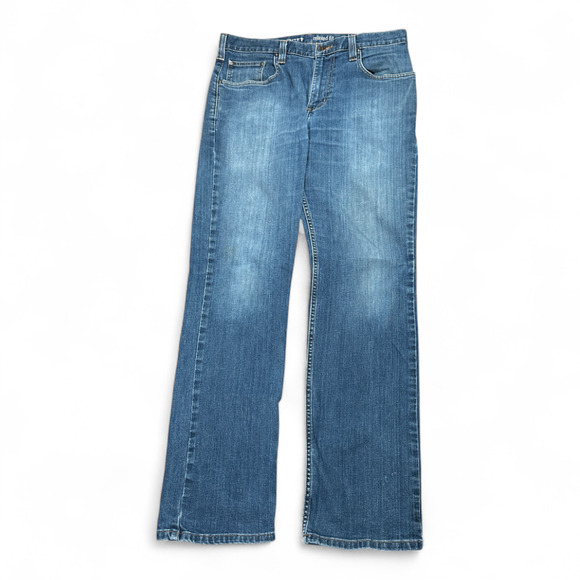 Carhartt Jeans Mens 36x33 Blue Rugged Flex Relaxed Straight Dark Wash 34x32 Tag - Picture 1 of 11